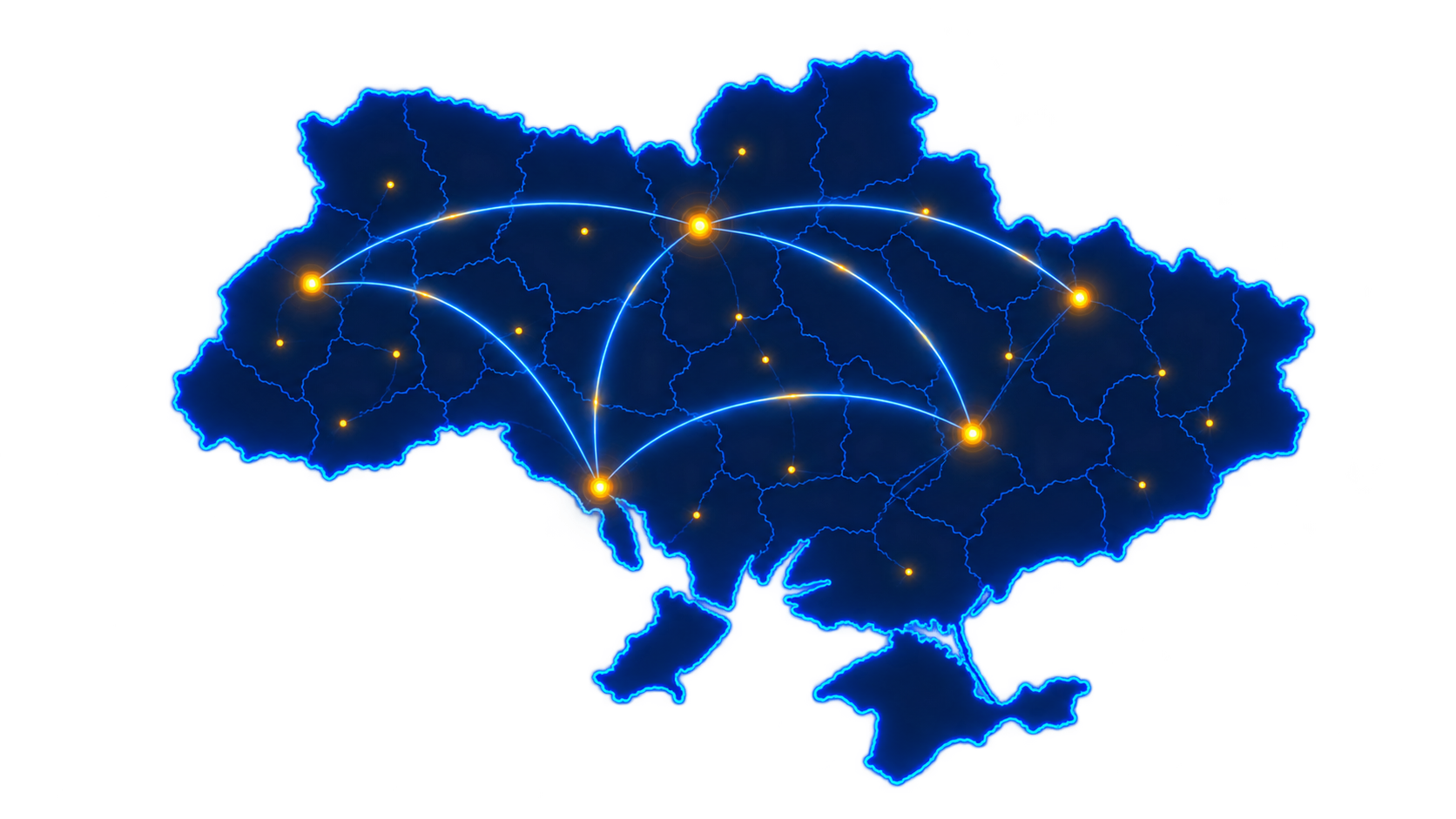 Неонова карта України зі з’єднаннями між містами